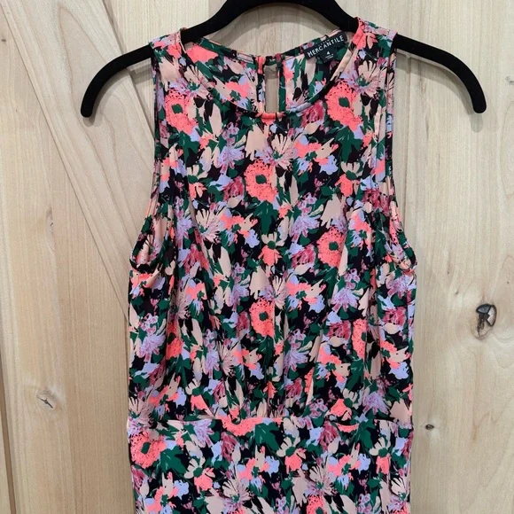 J Crew Mercantile Ruched Waist Dress Size 4 Neon Floral Flounce - Picture 8 of 16